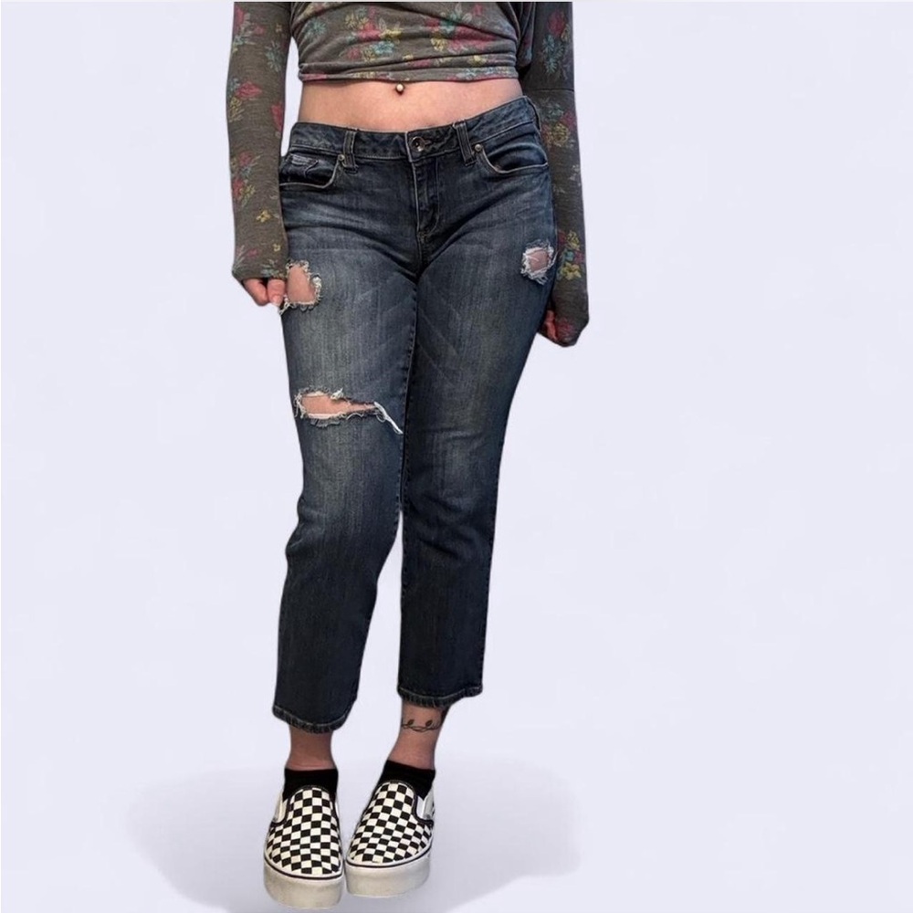 Refuge Distressed Dark Wash Cropped Jeans